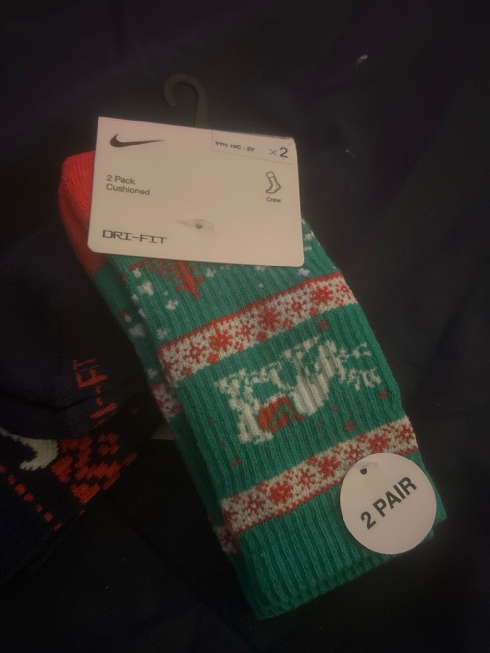 Nike kids 10c -3y Christmas Crew Socks - 2 Pack green navy red